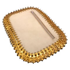 Paco Rabanne, 1960s Retro White Leather & brass Discs clutch bag, Labels