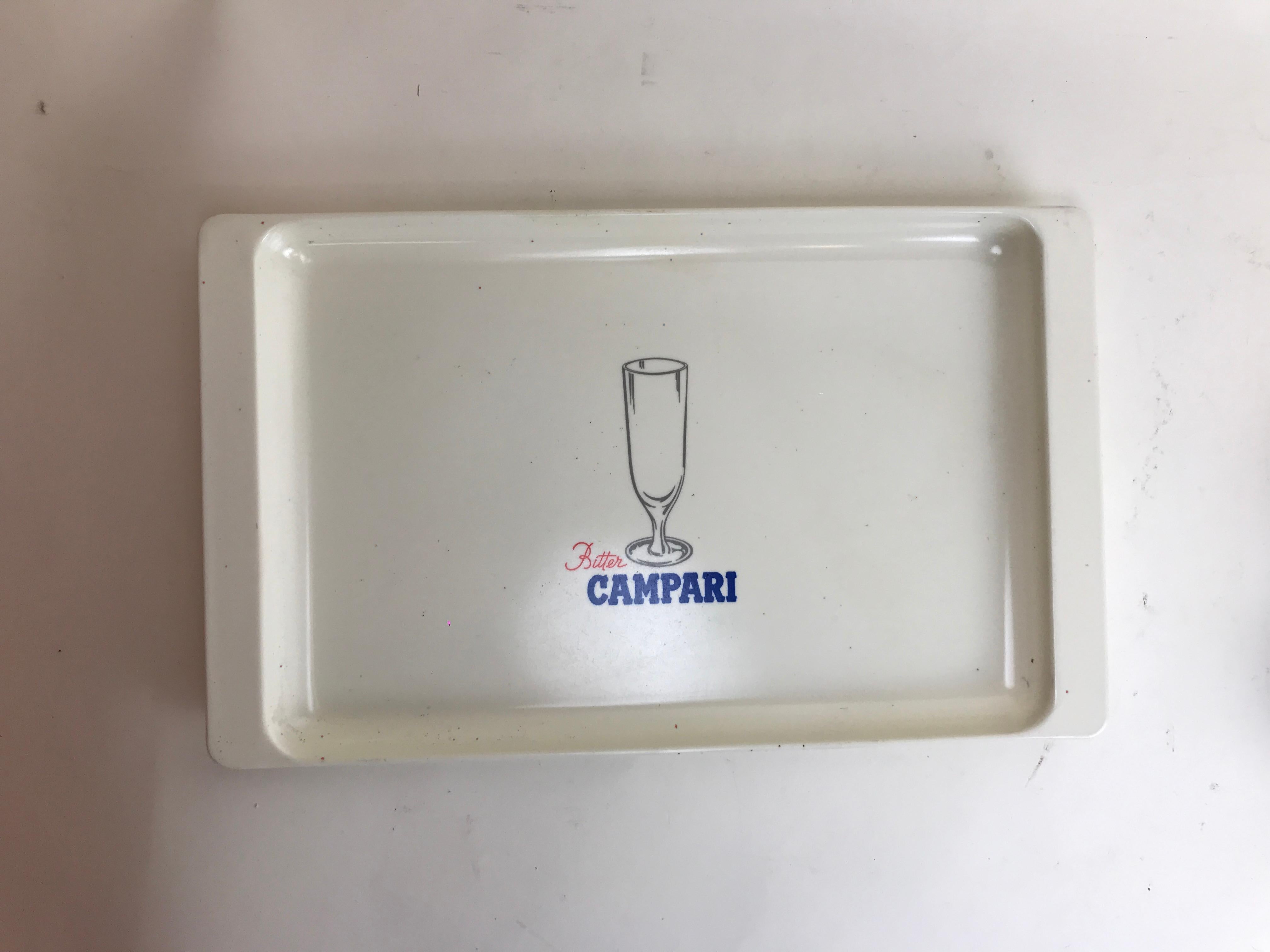 Mid-Century Modern 1960s Vintage White Plastic Italian Bitter Campari Rectangular Bar Tray For Sale