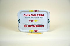 1960s Vintage White Rectangular China Martini Bar Tray Made in Italy