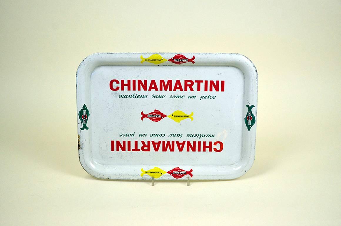1960s Vintage White Rectangular China Martini Bar Tray Made in Italy In Fair Condition For Sale In Milan, IT