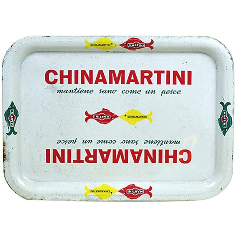 1960s Vintage White Rectangular China Martini Bar Tray Made in Italy For Sale