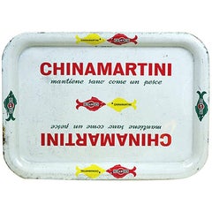 1960s Retro White Rectangular China Martini Bar Tray Made in Italy