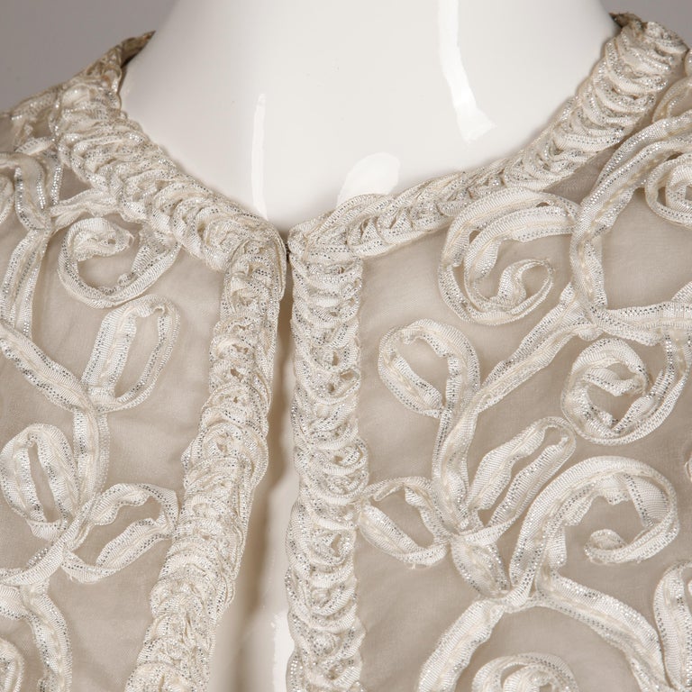 1960s Vintage White Ribbon Jacket with Mink Fur Cuffs For Sale at 1stDibs