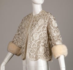 1960s Vintage White Ribbon Jacket with Mink Fur Cuffs