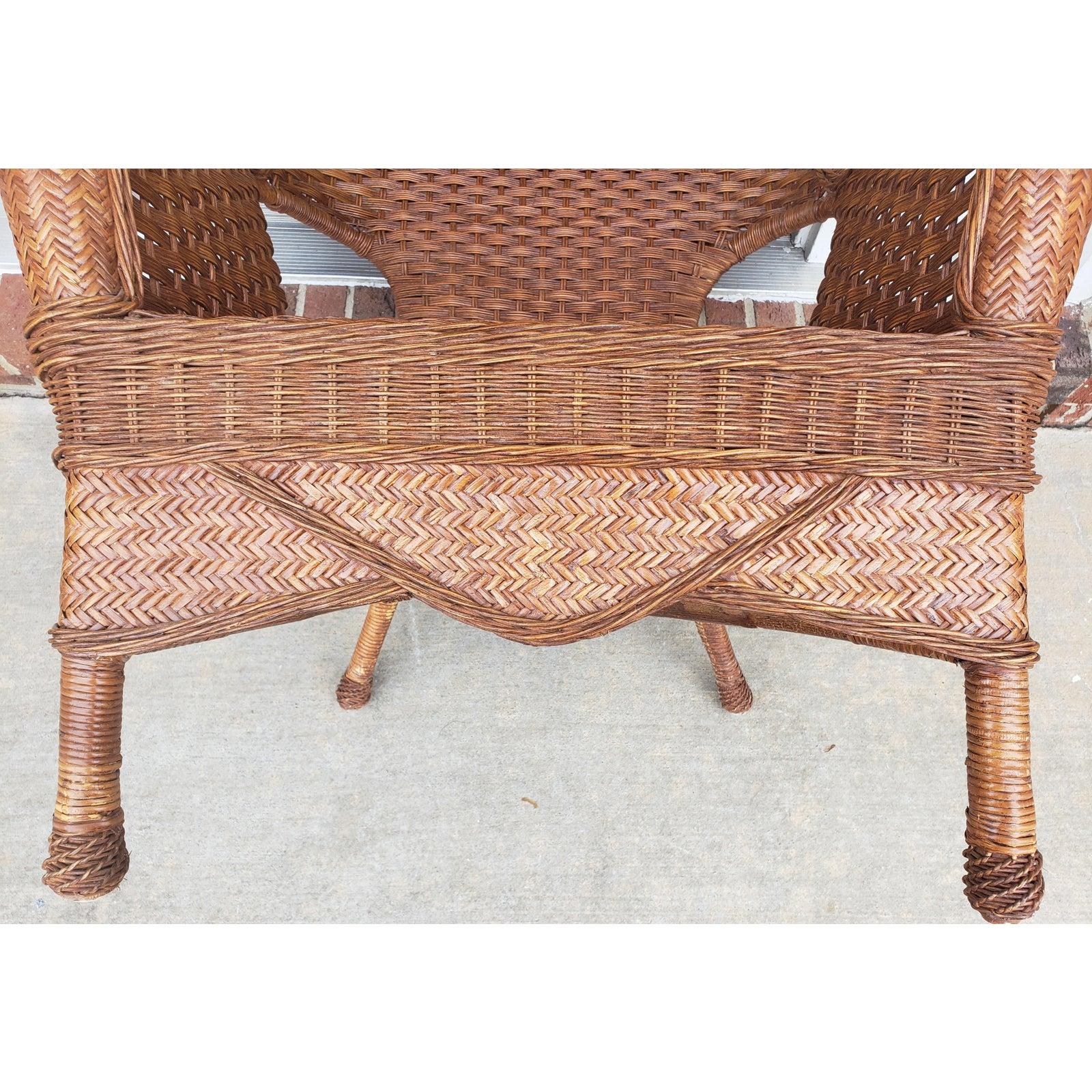 20th Century 1960s Vintage Wicker Rattan Loveseat and Chair Set in Floral Upholstery, 2 Pieces
