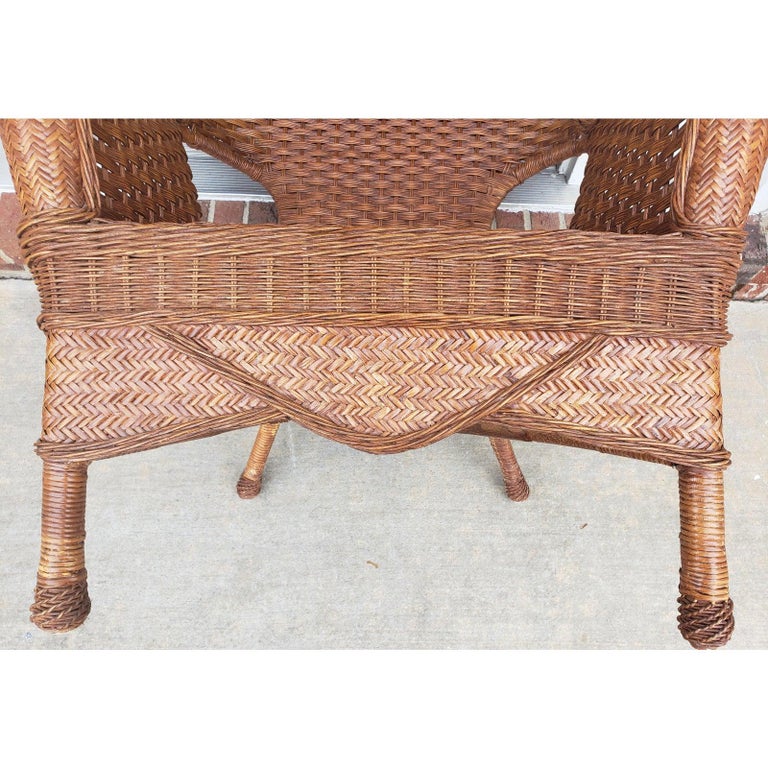 1960s Vintage Wicker Rattan Loveseat and Chair Set in Floral Upholstery