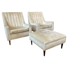 1960s Vintage Wingback Chairs - A Pair Plus Ottoman