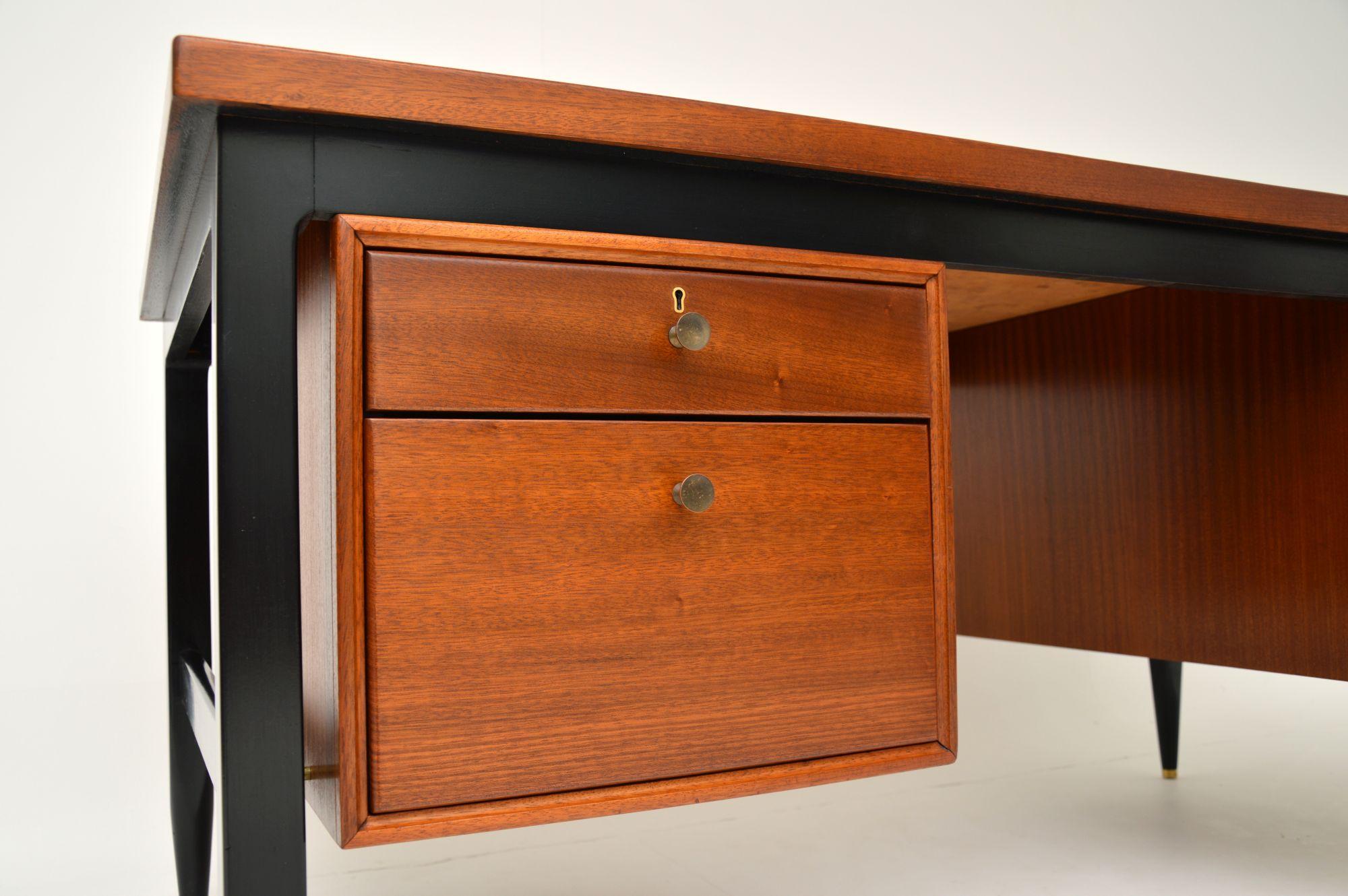 Mid-Century Modern 1960's Vintage Wood & Brass Desk