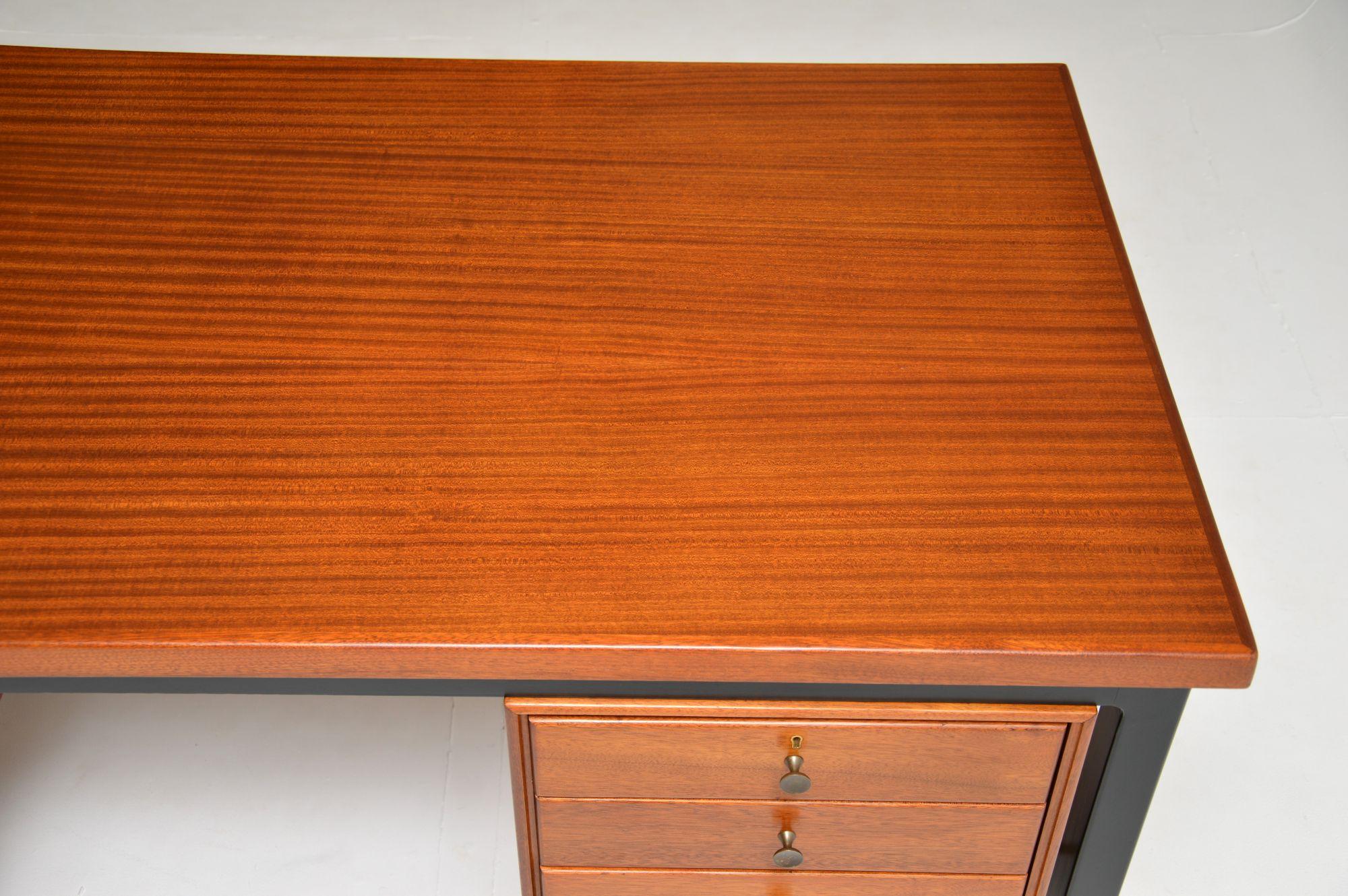 20th Century 1960's Vintage Wood & Brass Desk