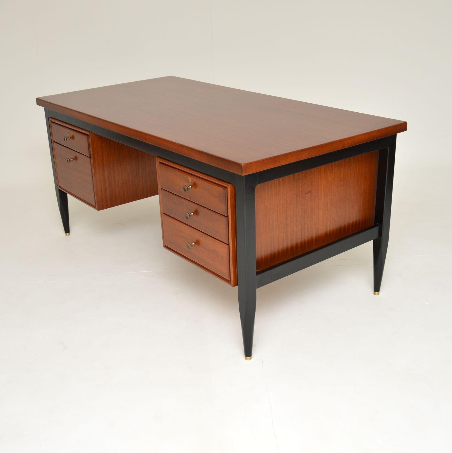 1960's Vintage Wood & Brass Desk 1