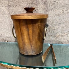 Mid-Century Modern Vintage Teak Wood Brass Ice Bucket Modernist Design