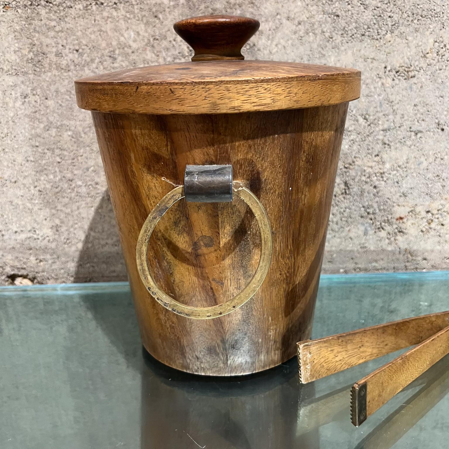 Aluminum 1960s Vintage Teak Brass Ice Bucket Modernist Design Mexico For Sale