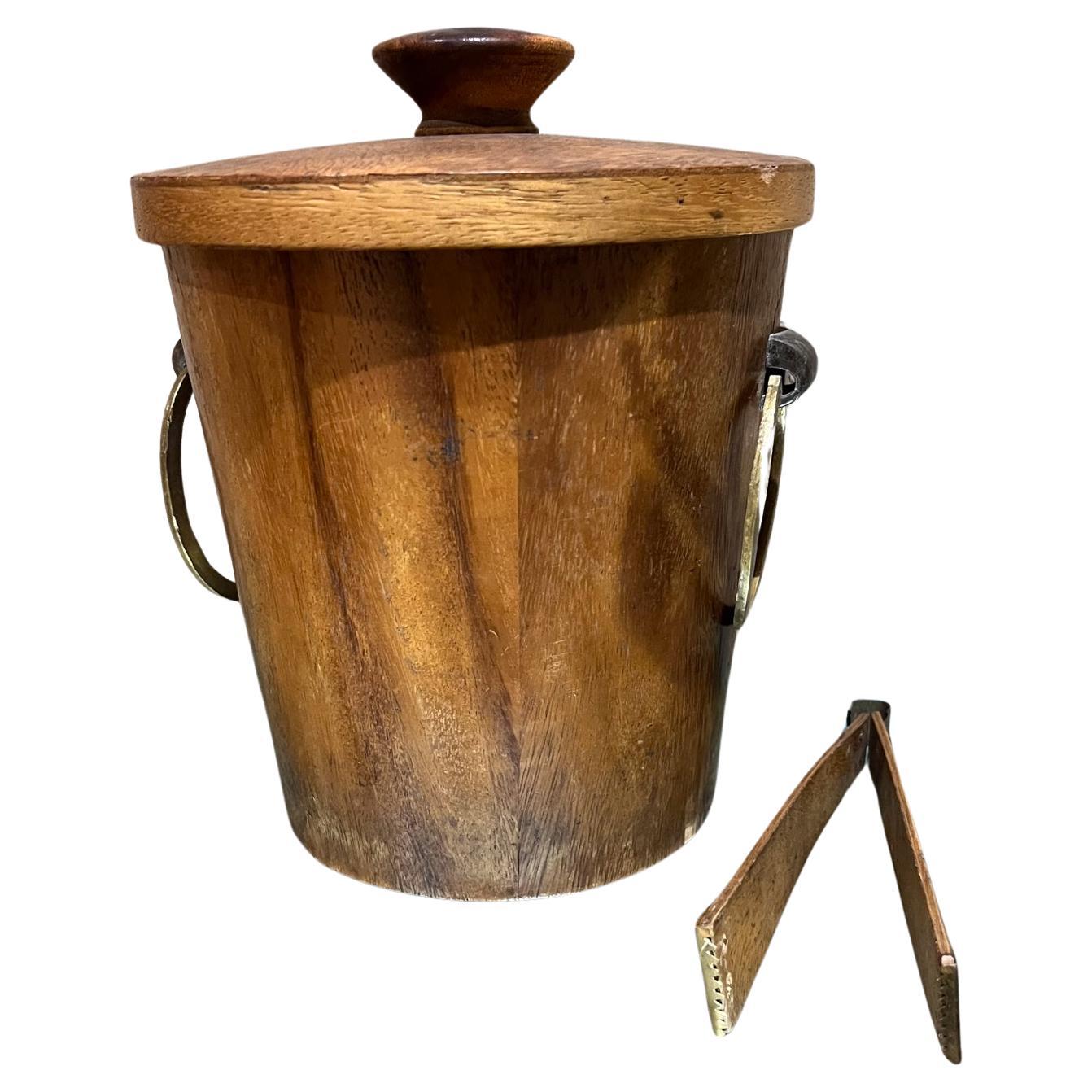 1960s Vintage Teak Brass Ice Bucket Modernist Design Mexico For Sale