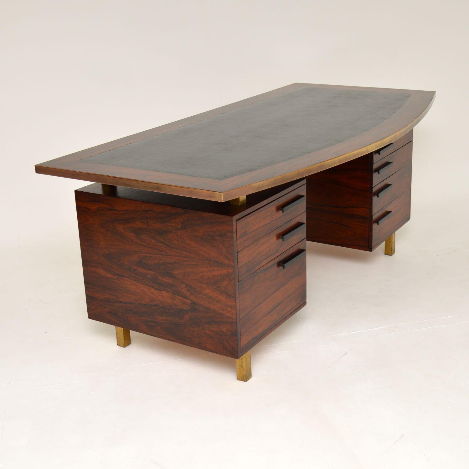 1960's Vintage Wood, Brass & Leather Desk 4