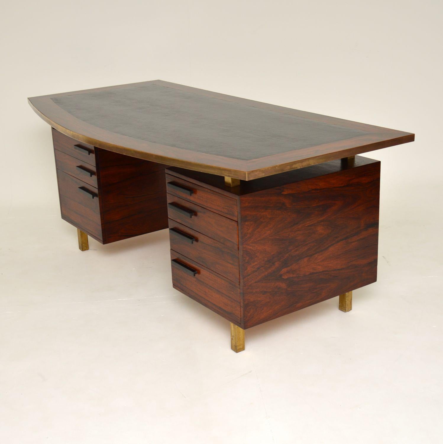 1960's Vintage Wood, Brass & Leather Desk 5