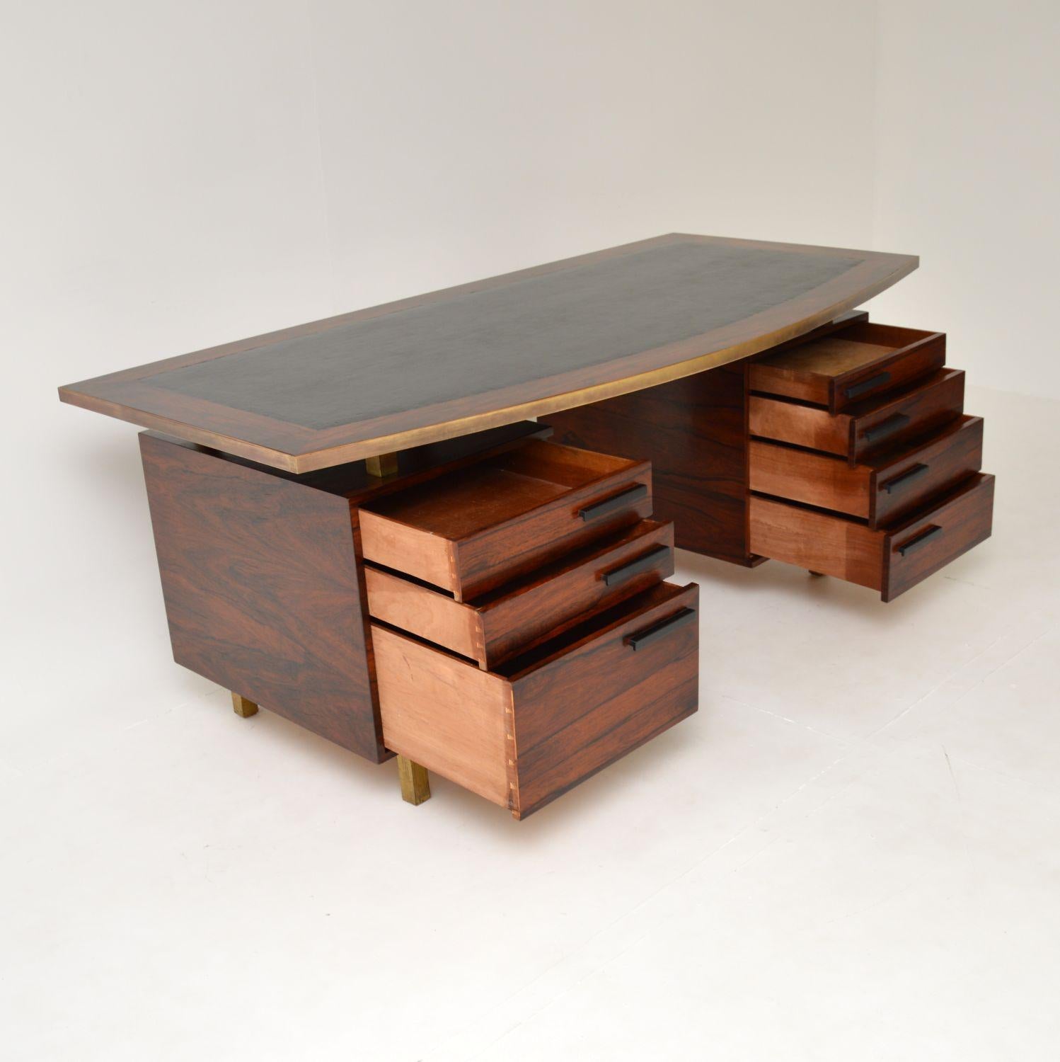 1960's Vintage Wood, Brass & Leather Desk 6