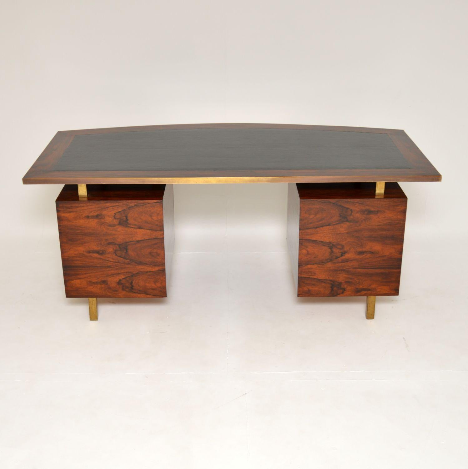 1960's Vintage Wood, Brass & Leather Desk 3