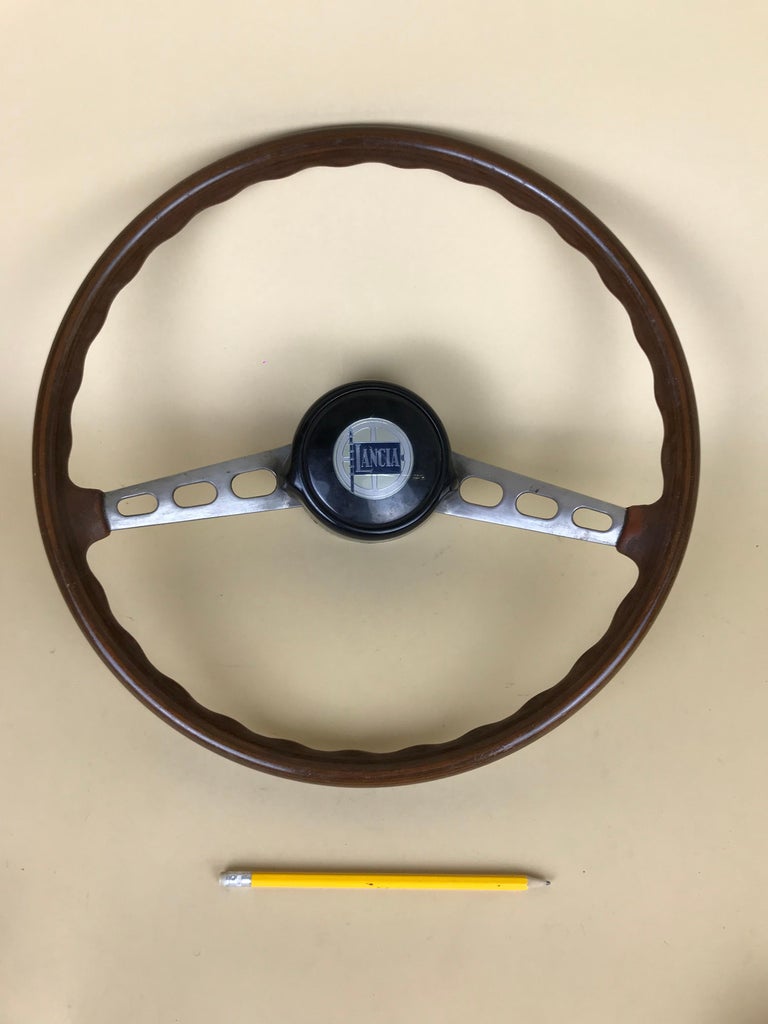 1960s Vintage Wooden and Metal Lancia Steering Wheel Made in Italy For