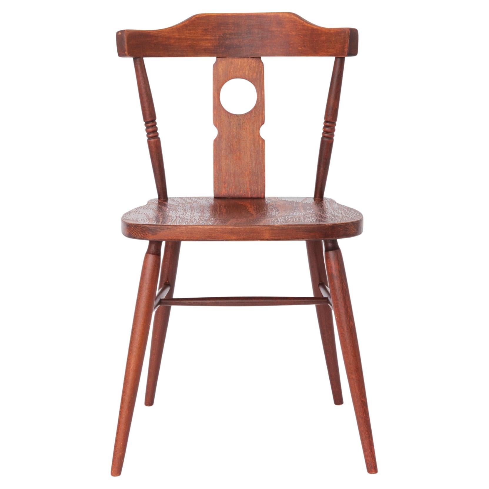 1960s Vintage Wooden Chair Drevounia Czechoslovakia Restored Turned Beech Di