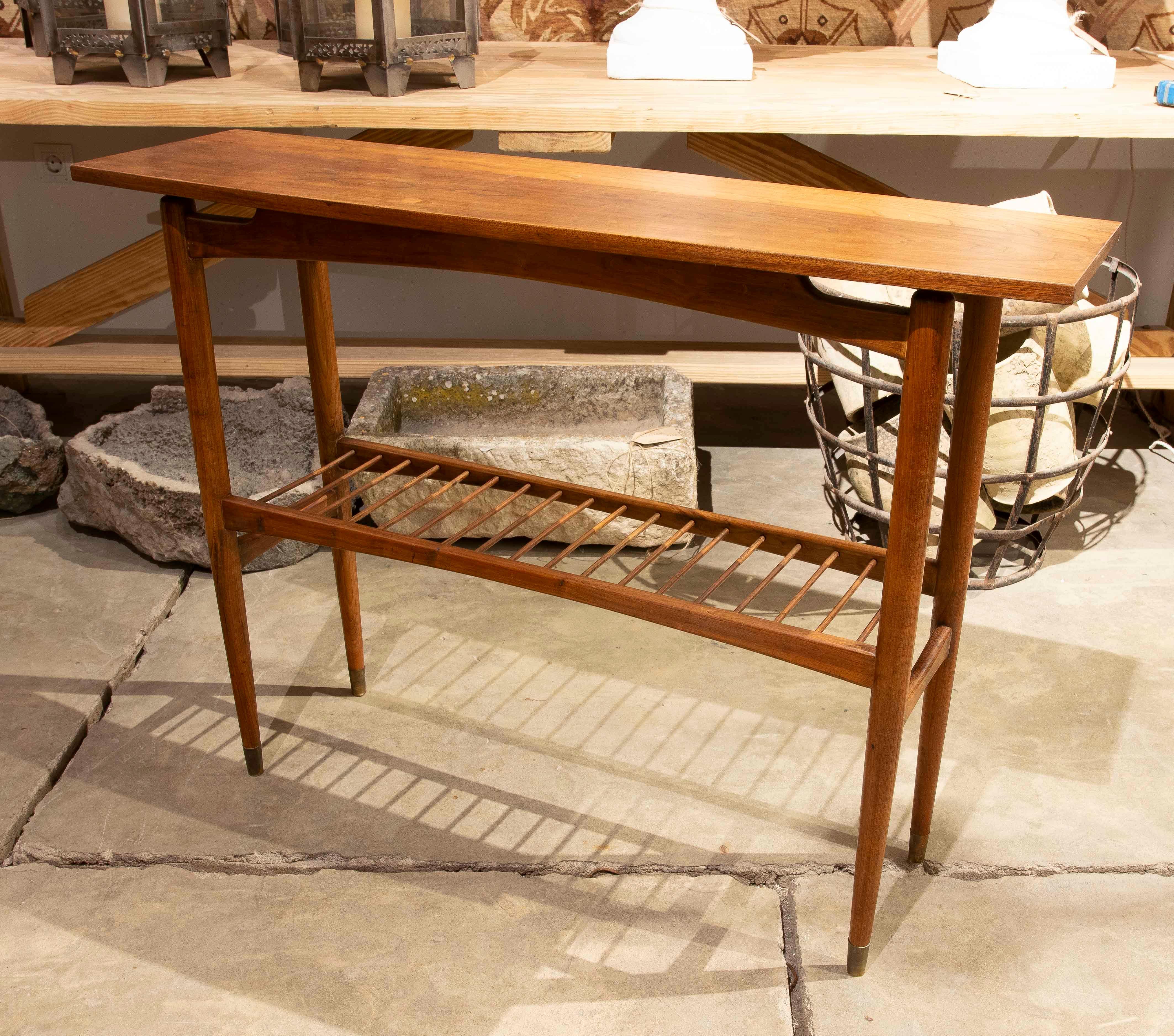 Scandinavian 1960s Vintage Wooden Console with Lower Shelf For Sale