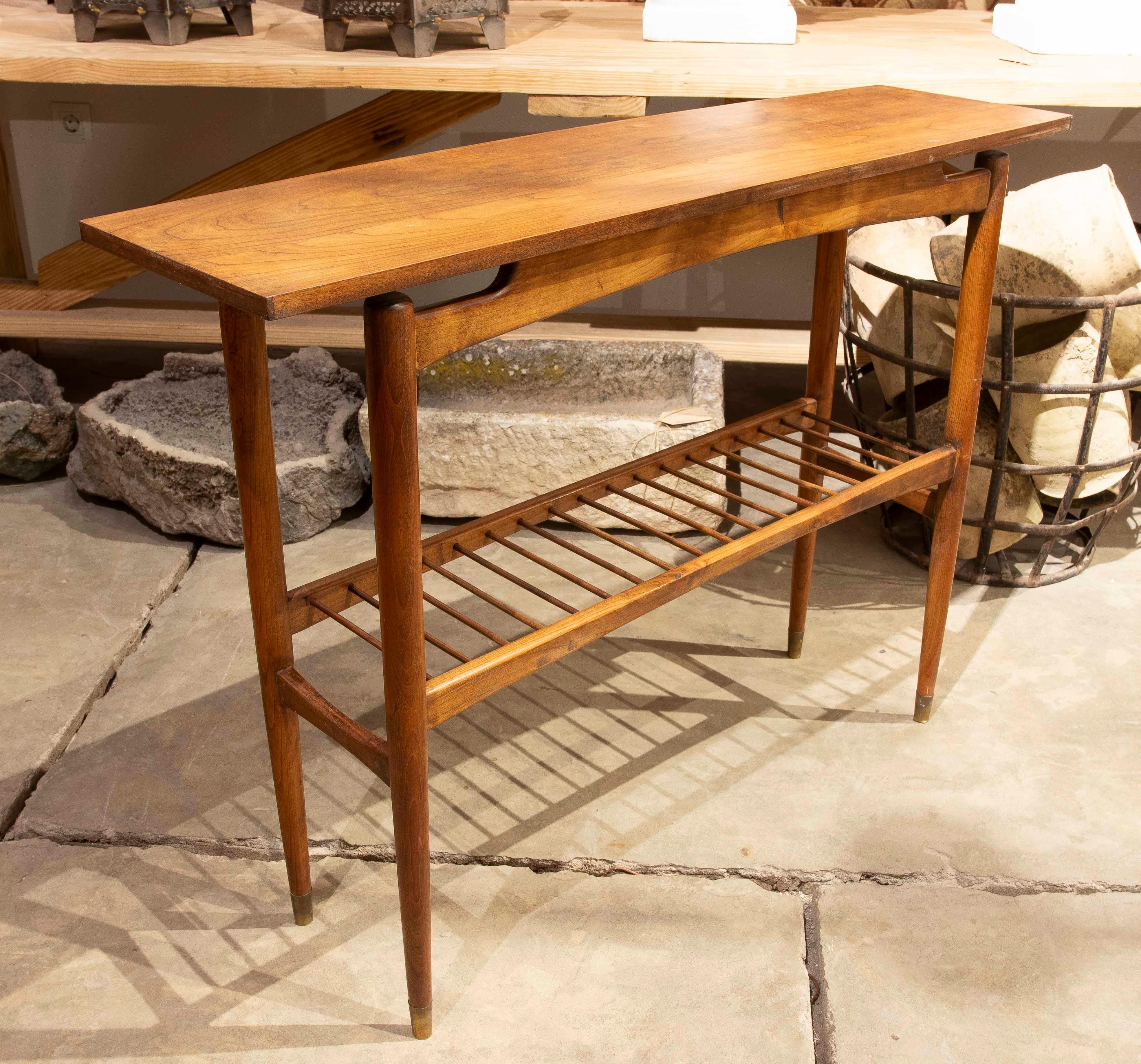 1960s Vintage Wooden Console with Lower Shelf In Good Condition For Sale In Marbella, ES