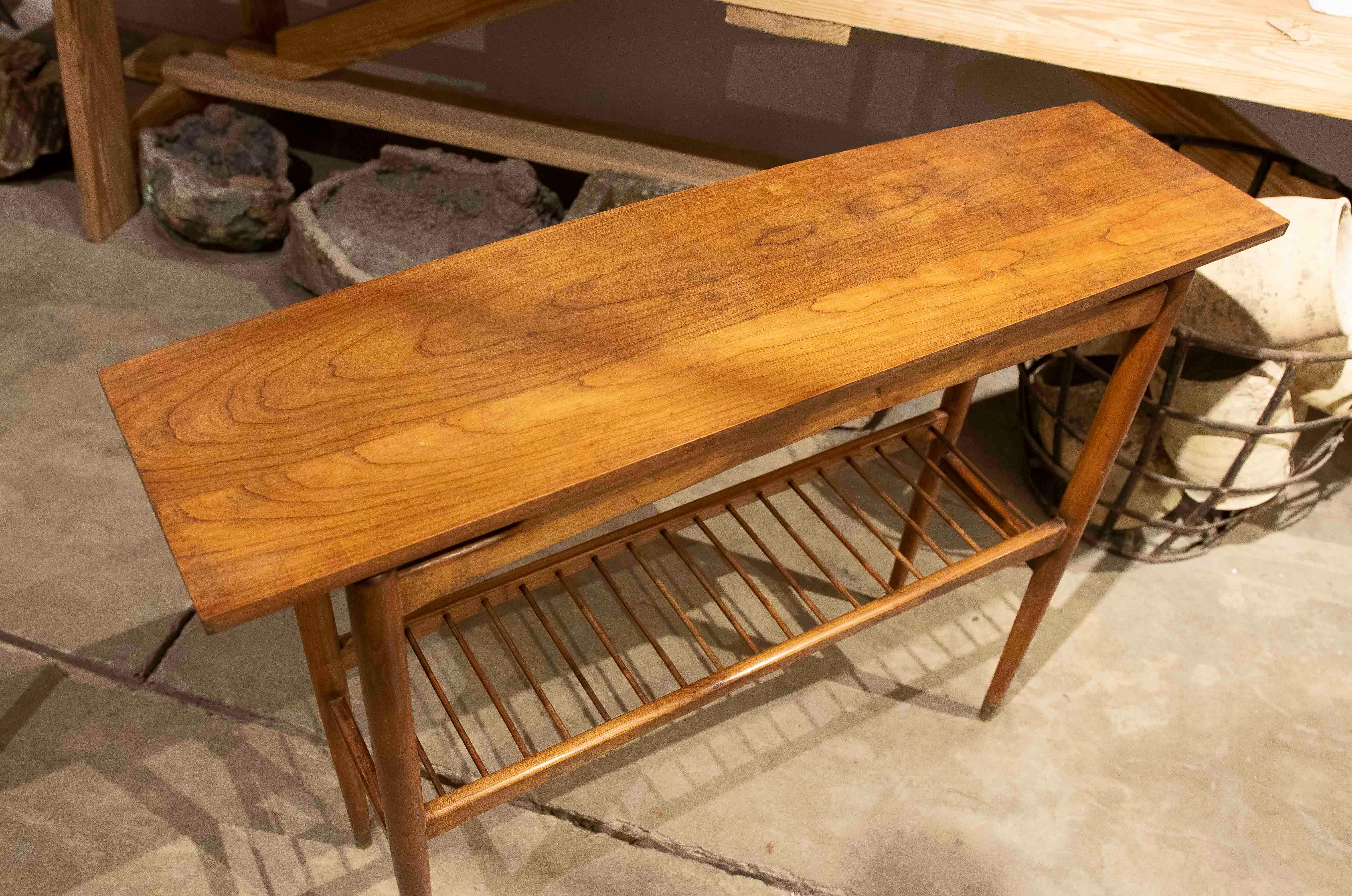 20th Century 1960s Vintage Wooden Console with Lower Shelf For Sale