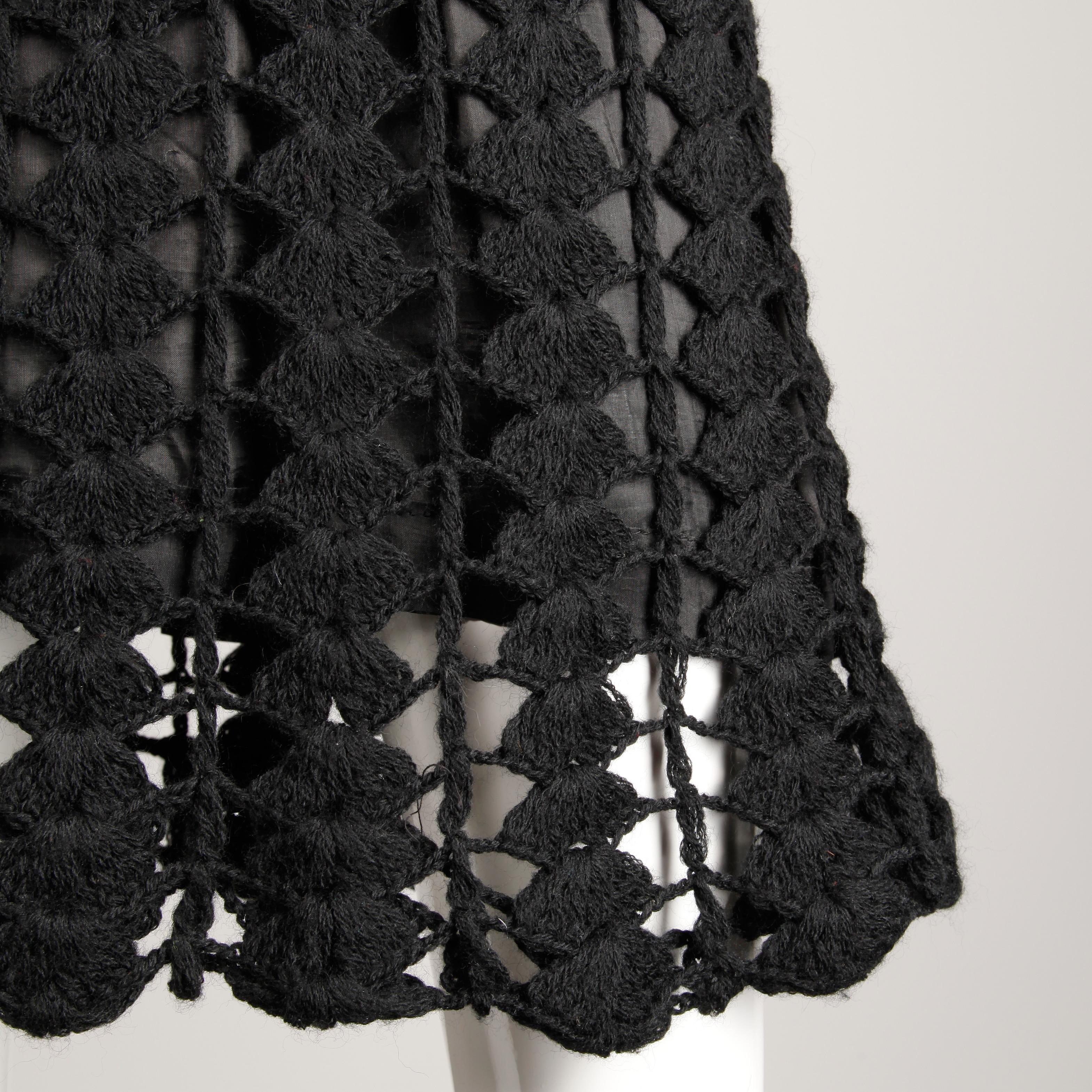Black 1960s Vintage Wool Hand Crochet Dress
