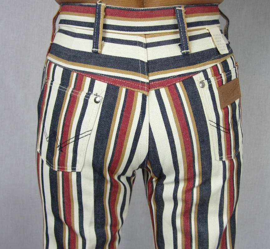 1960er Jahre Vintage Wrangler Jeans Hippie gestreifte Knopfleiste vorne, neu, nie getragen   im Zustand „Neu“ im Angebot in Wallkill, NY