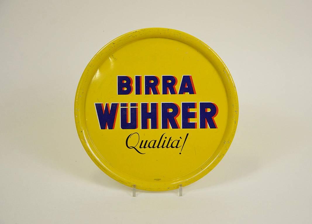 1960s Vintage Yellow Round Tin Bar Tray Wührer Made in Italy In Good Condition In Milan, IT