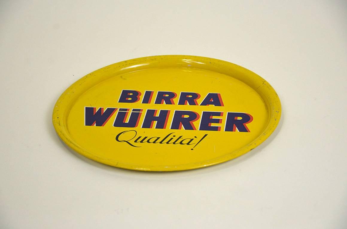 1960s Vintage Yellow Round Tin Bar Tray Wührer Made in Italy 2