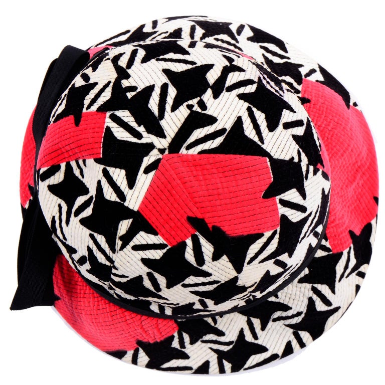 1960s Vintage YSL Yves Saint Laurent Bucket Hat in Black White Red Graphic Print at 1stDibs