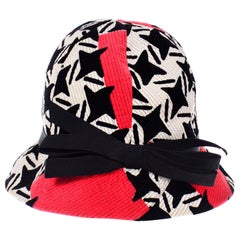 1960s Vintage YSL Yves Saint Laurent Bucket Hat in Black White Red Graphic Print