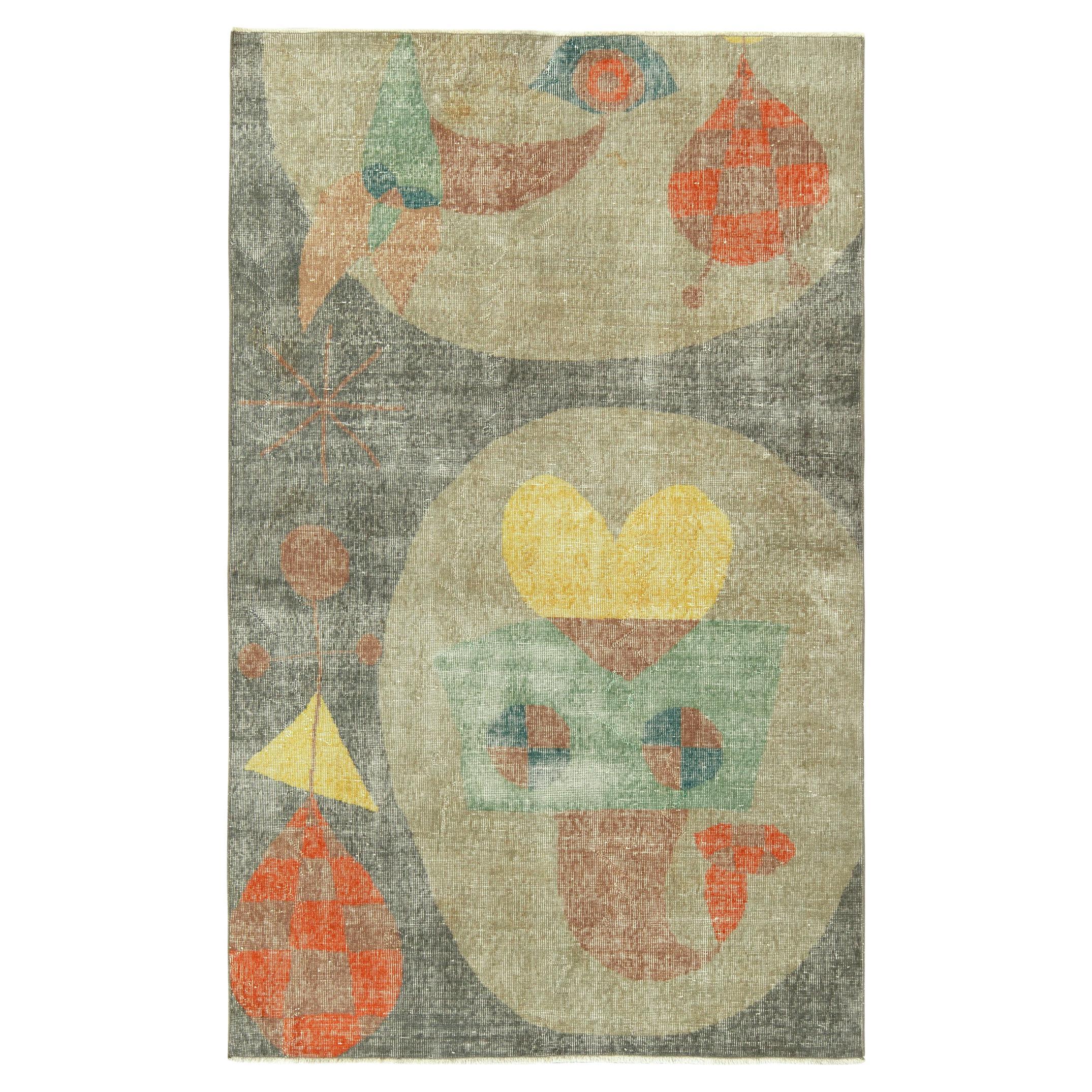 Zeki Muren, grauer Vintage-Teppich im Art-déco-Muster von Teppich & Kelim, 1960er Jahre