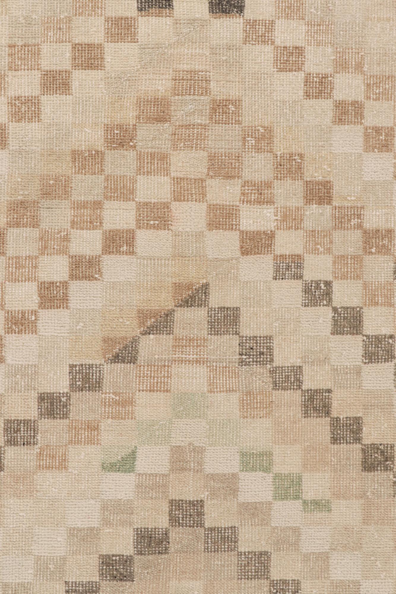 Mid-Century Modern Vintage Zeki Müren Rug in Beige-Brown Geometric Patterns by Rug & Kilim