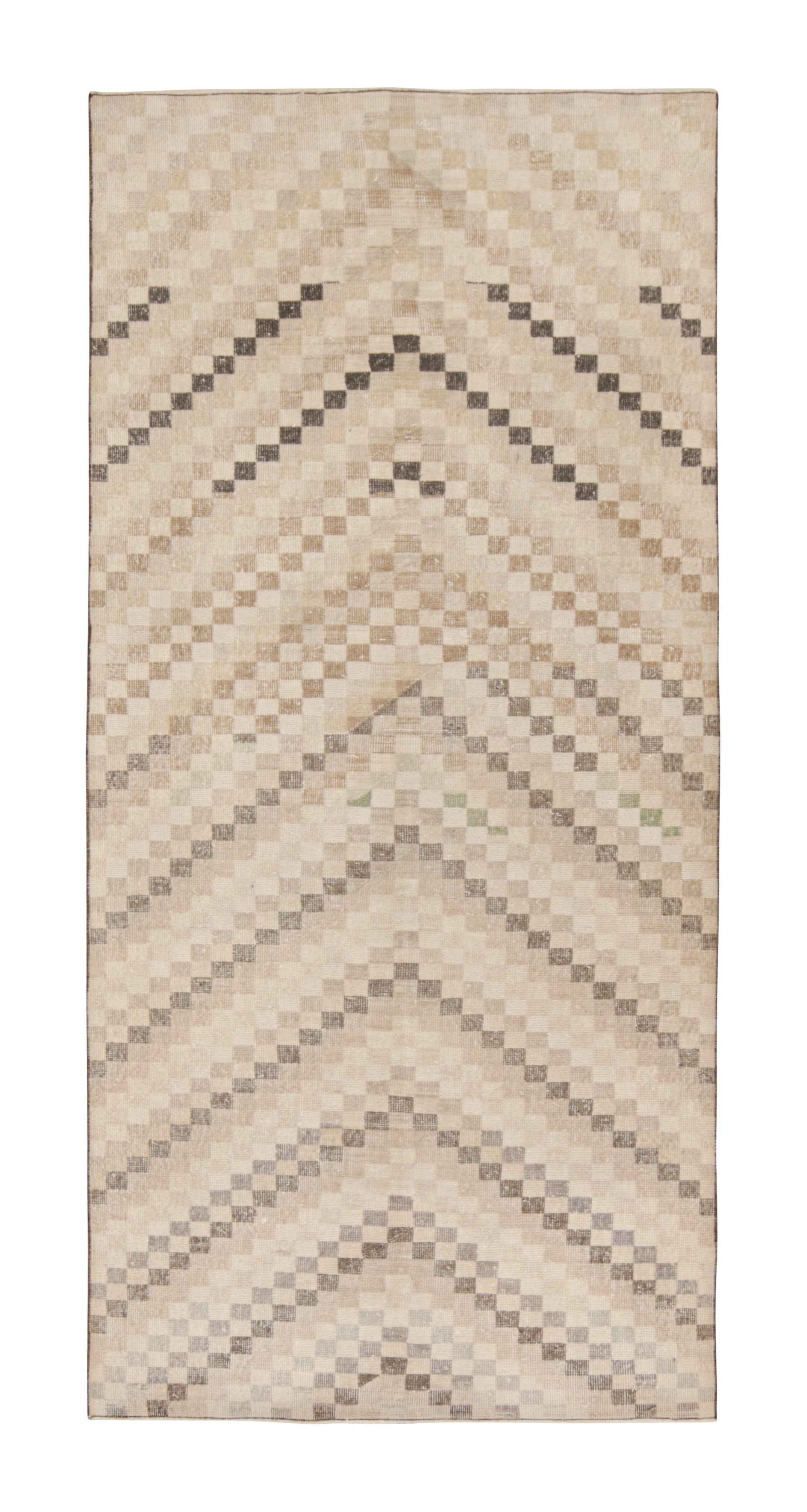 Vintage Zeki Müren Rug in Beige-Brown Geometric Patterns by Rug & Kilim