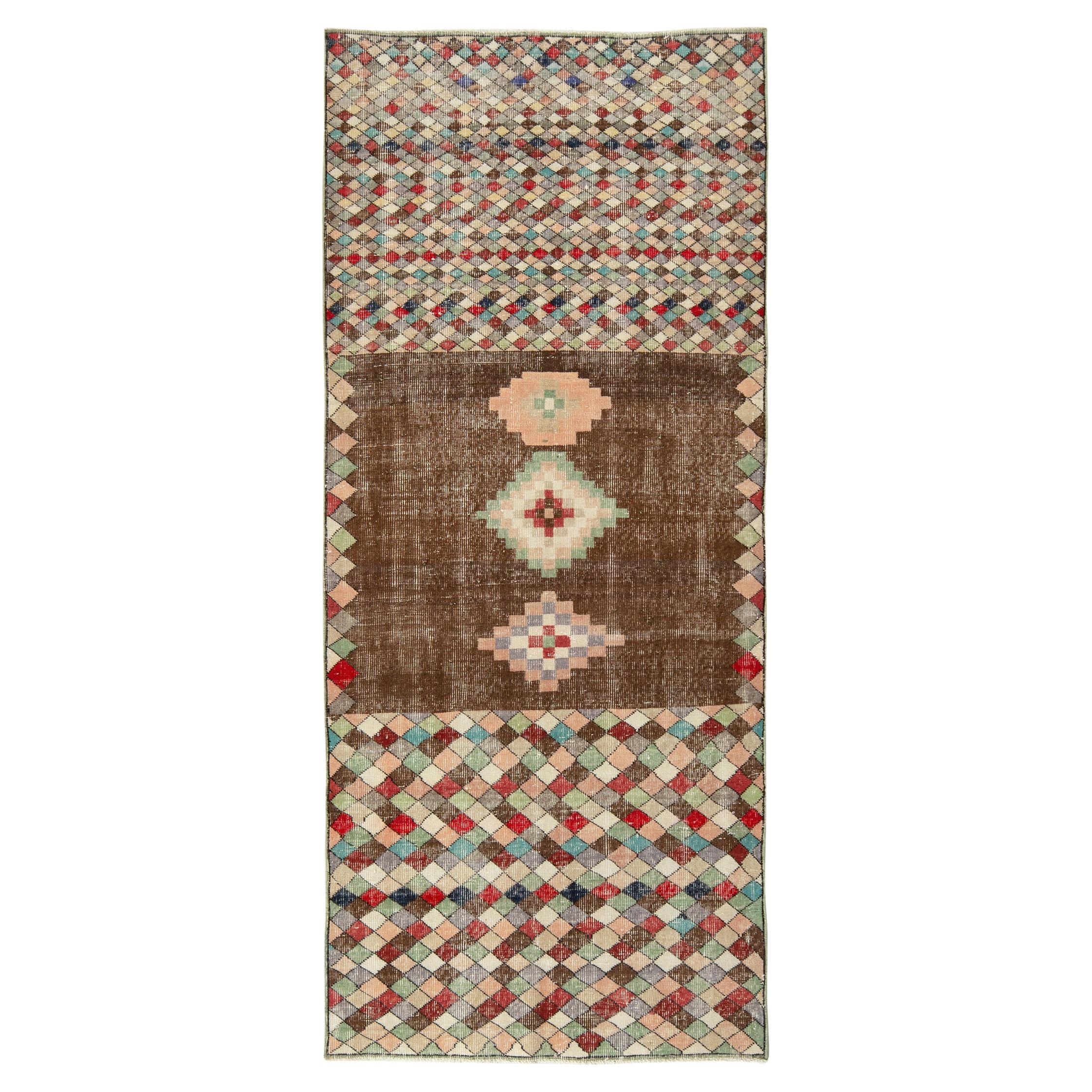 1960s Vintage Zeki Müren Rug in Brown, Green Medallion Pattern by Rug & Kilim