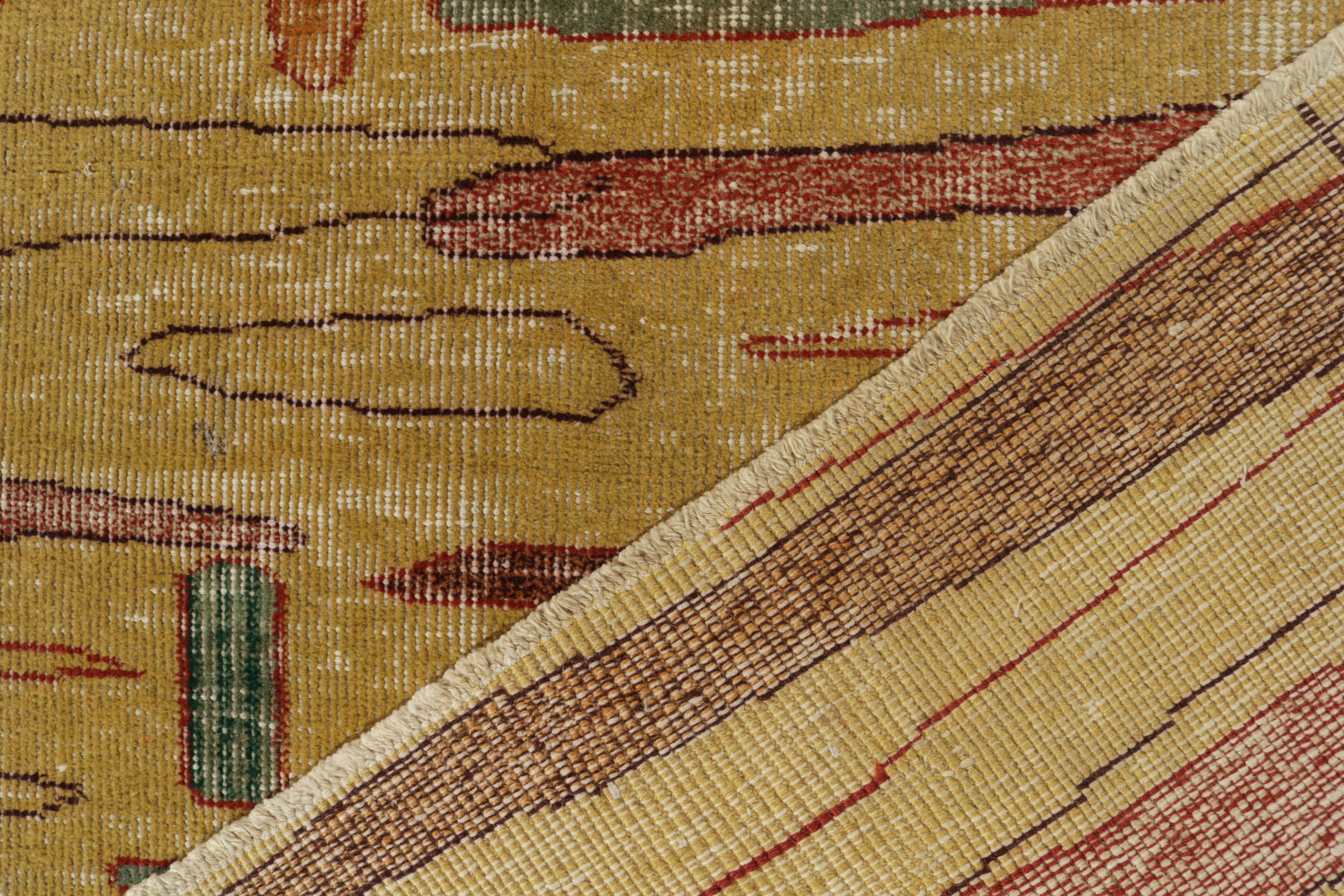 Hand-Knotted 1960s Vintage Zeki Müren rug in Gold, Pink, Art Deco Pattern  by Rug & Kilim For Sale