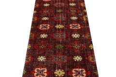 1960s Vintage Zeki Müren Rug in Maroon, Green Geometric Pattern by Rug & Kilim