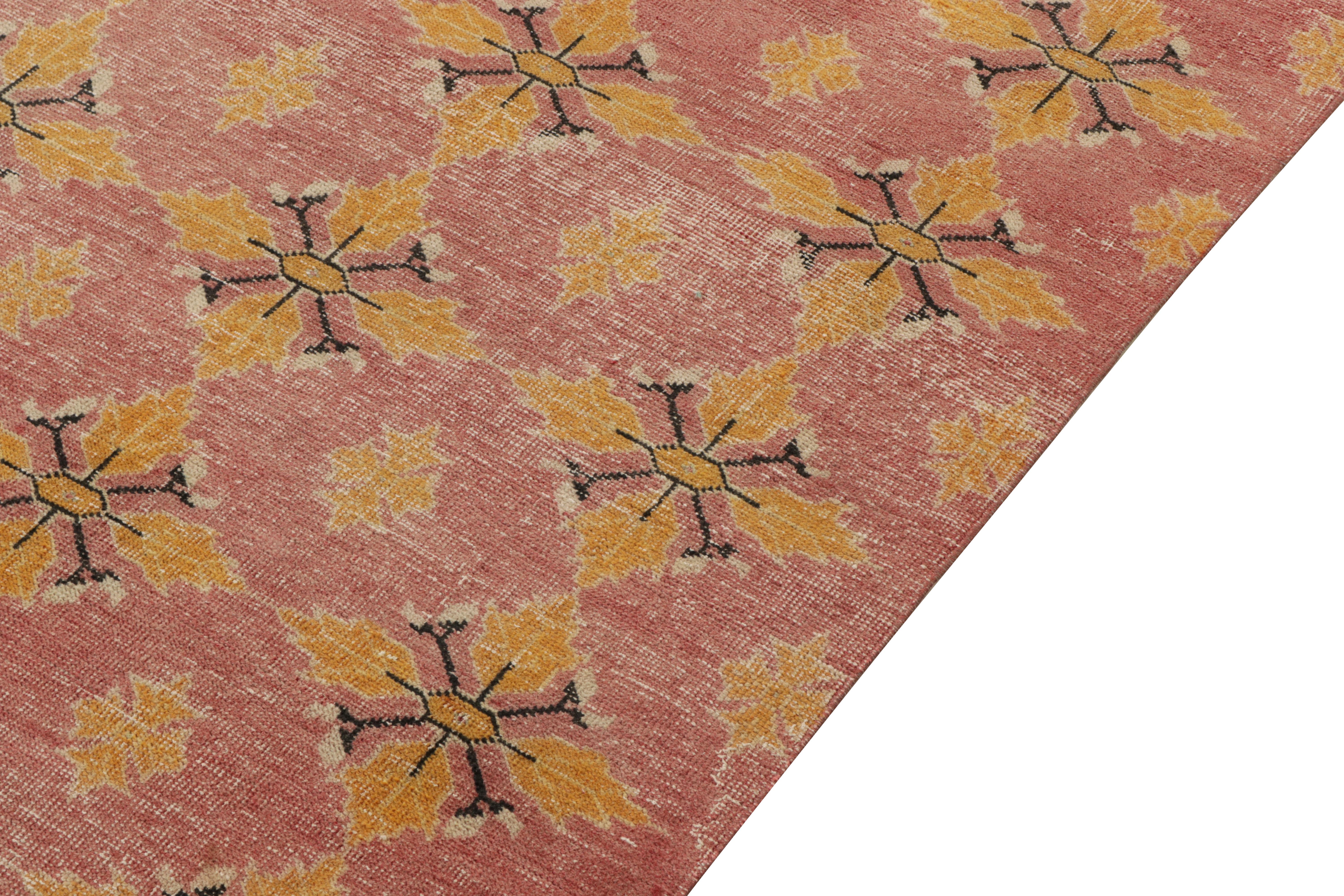 Turkish 1960s Vintage Zeki Müren Rug in Pink, Gold Geometric Pattern by Rug & Kilim For Sale