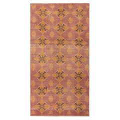 1960s Vintage Zeki Müren Rug in Pink, Gold Geometric Pattern by Rug & Kilim