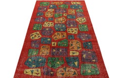 1960s Vintage Zeki Müren Alfombra de Mesa, Multicolor Diseño Moderno by Rug & Kilim