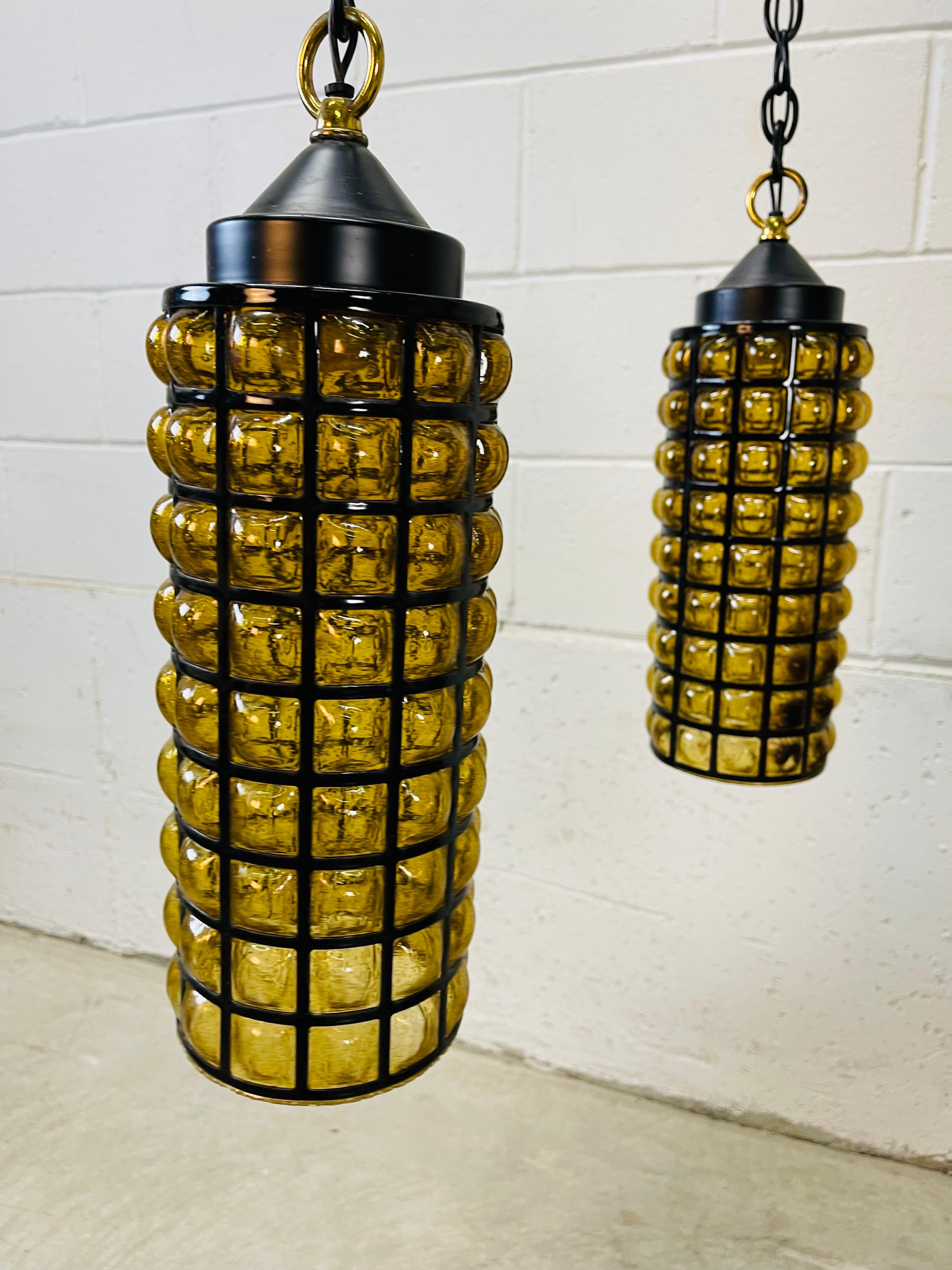 1960s, Virden Three-Light Hanging Pendants, Pair In Good Condition For Sale In Amherst, NH