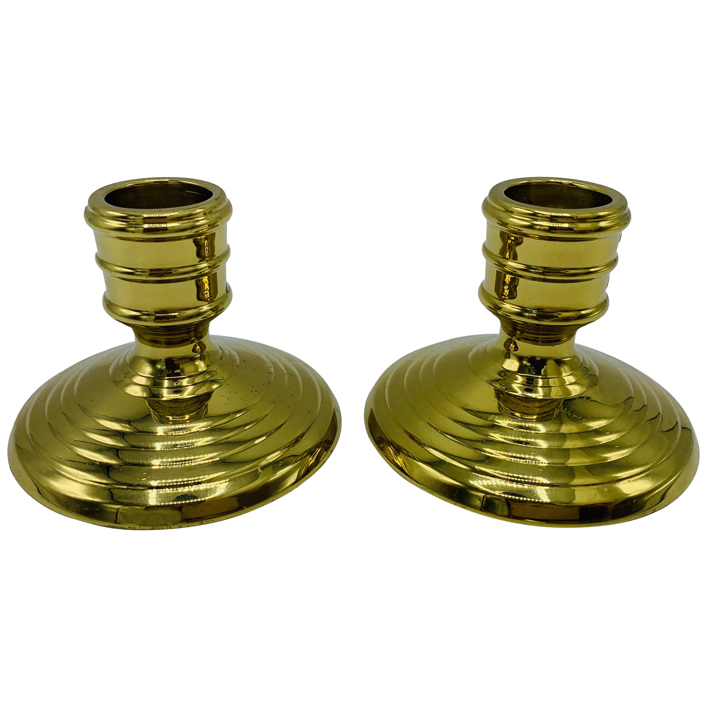 1950s Virginia Metalcrafters Brass Candlesticks, Pair For Sale