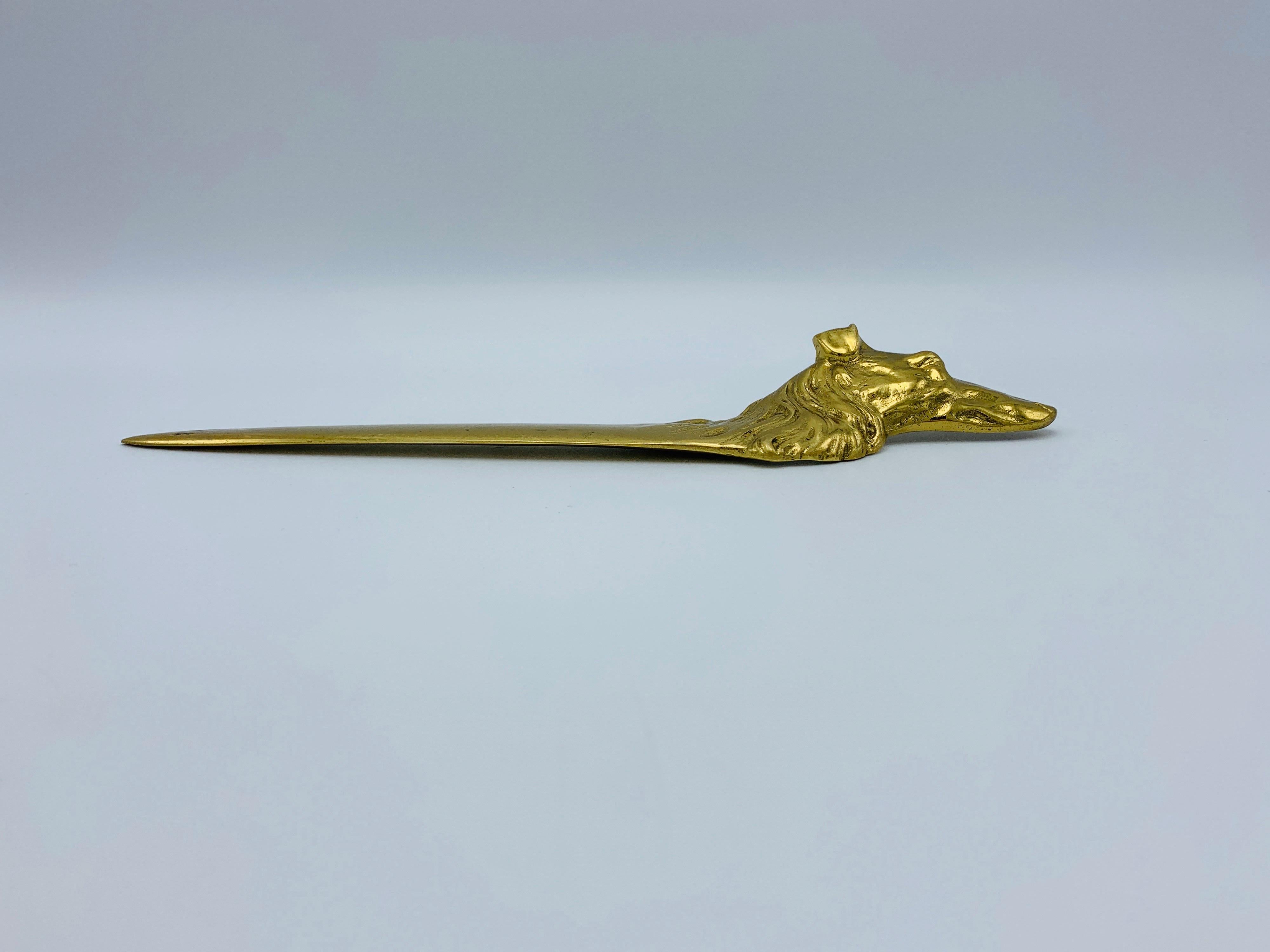 20th Century 1960s Virginia Metalcrafters Brass Collie Letter Opener For Sale