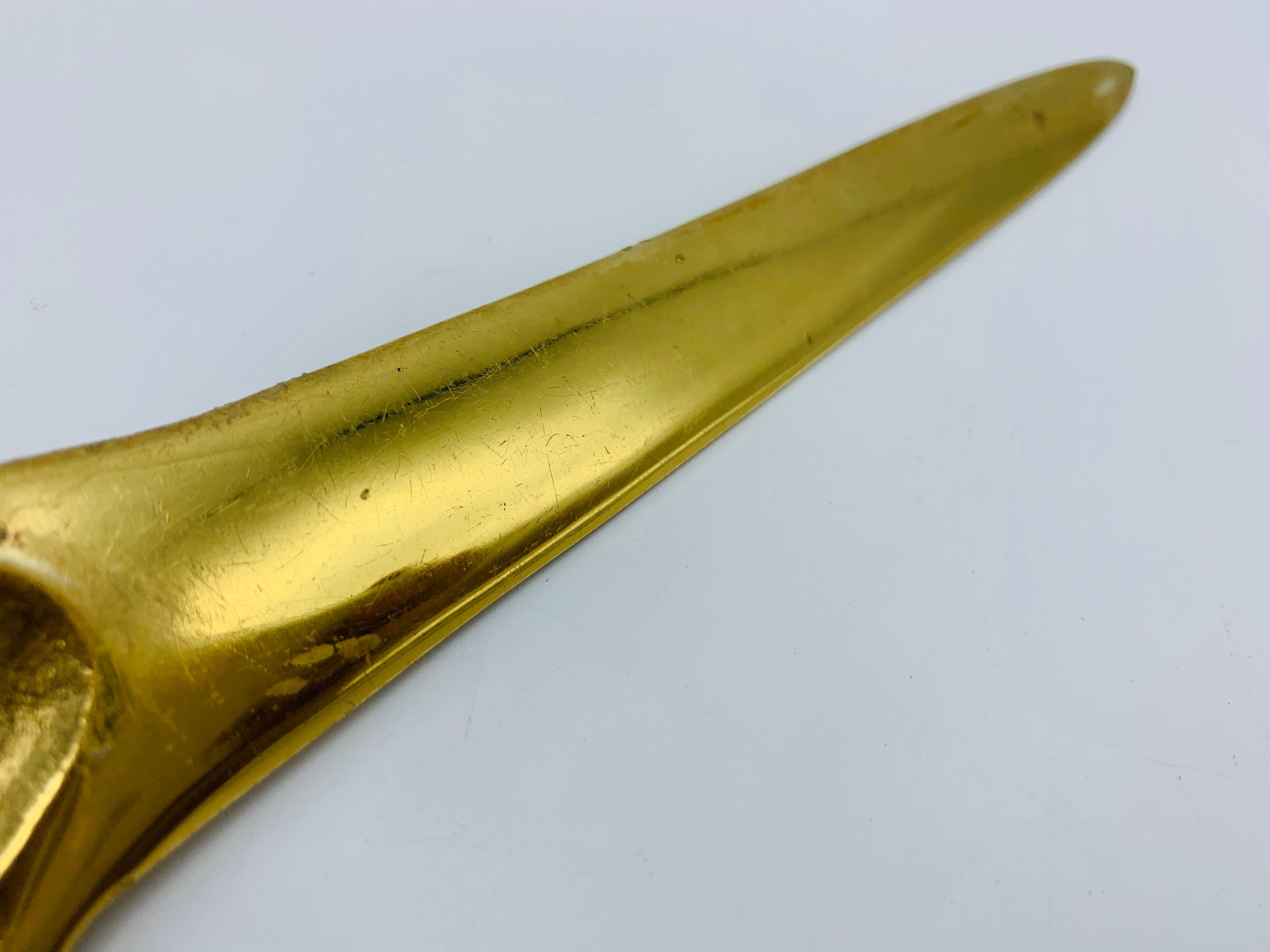 1960s Virginia Metalcrafters Brass Collie Letter Opener For Sale 3