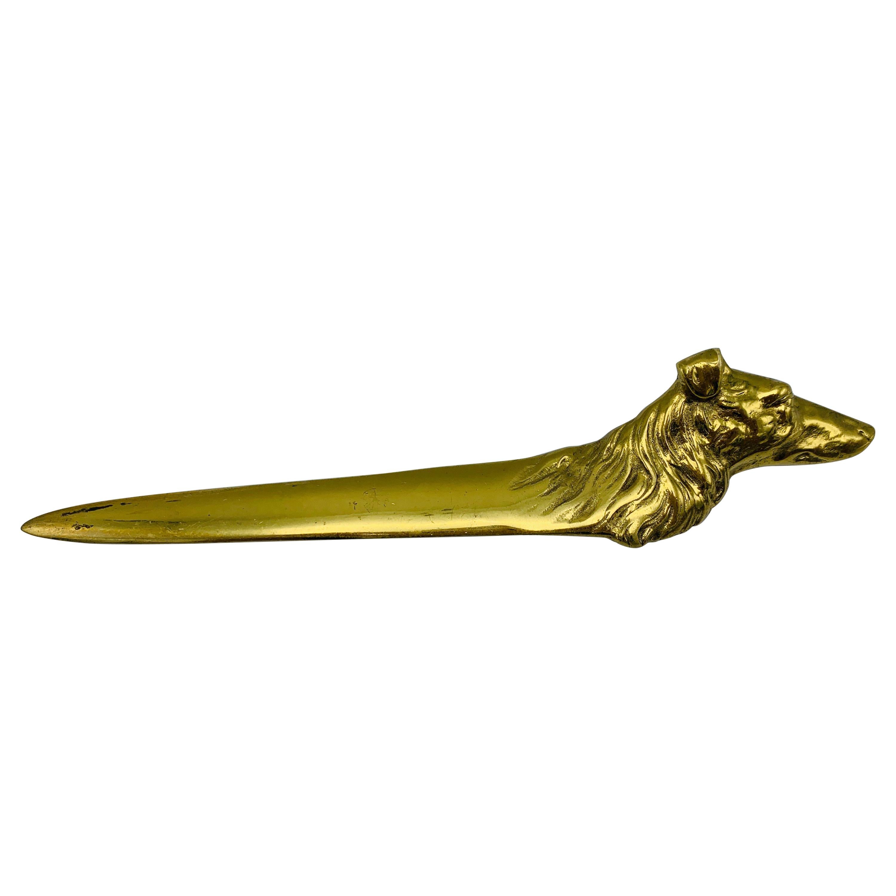 1960s Virginia Metalcrafters Brass Collie Letter Opener For Sale