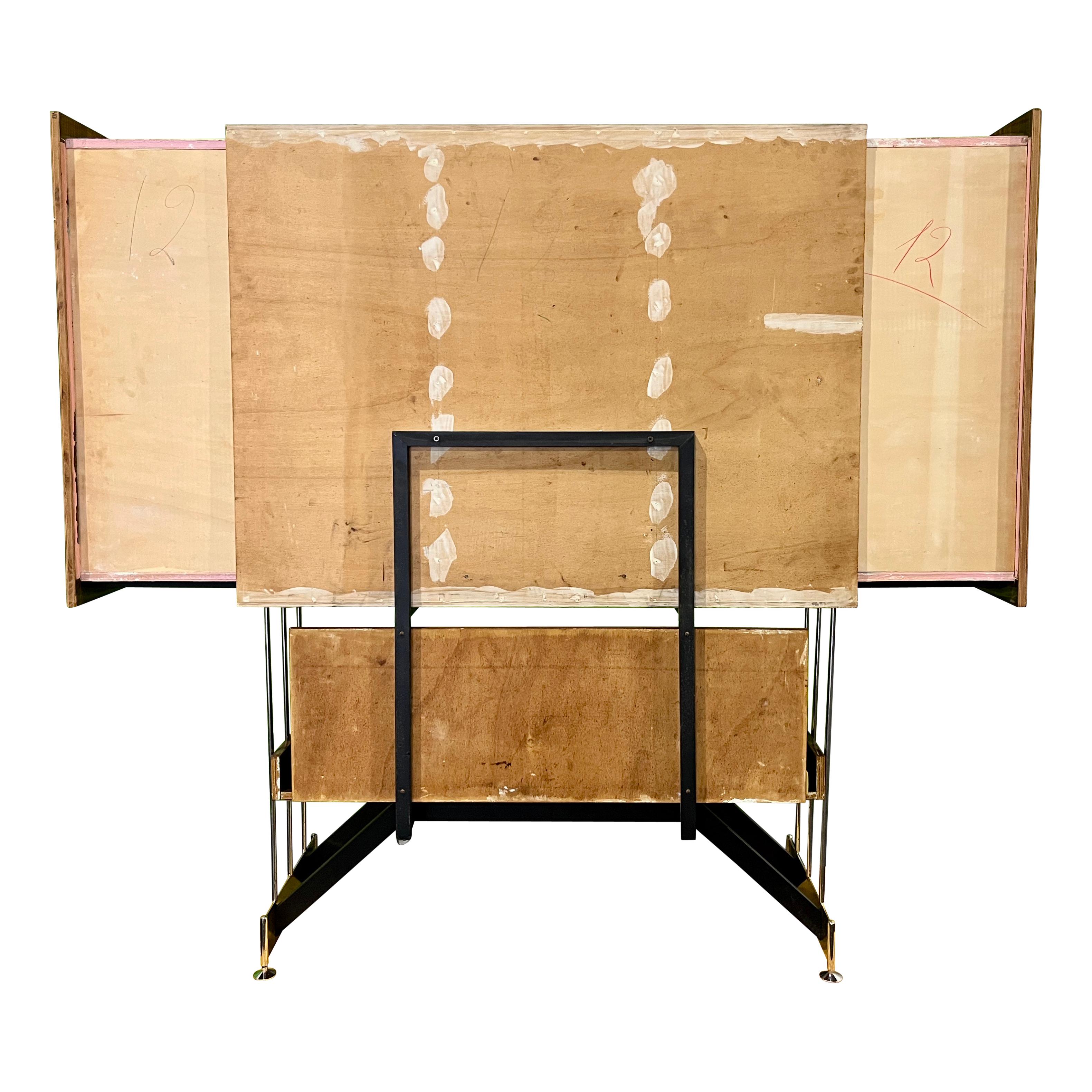 1960s Vittorio Dassi Italian Bar Cabinet with Drop Down Table and Pink Interior For Sale 6