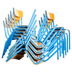 1960's Vivid Blue Simple Mullca Stacking Dining Chairs