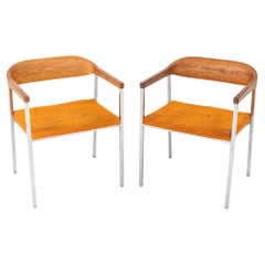 1960s Voitto Haapalainen Asko / Stendig Dining Arm Chairs, Bent Oak & Chrome