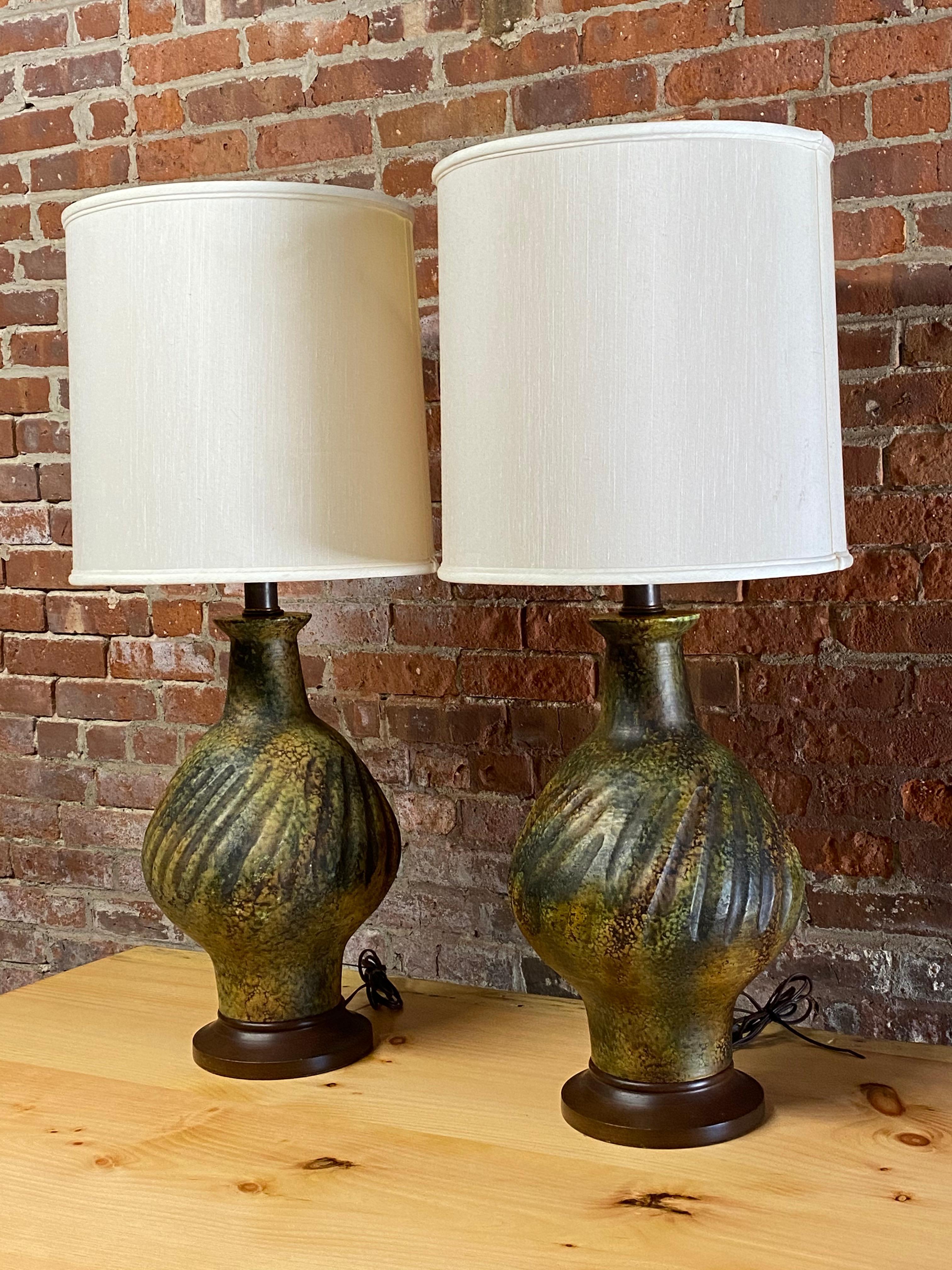 Mid-Century Modern 1960s Volcanic Glaze Ceramic Table Lamps, Pair